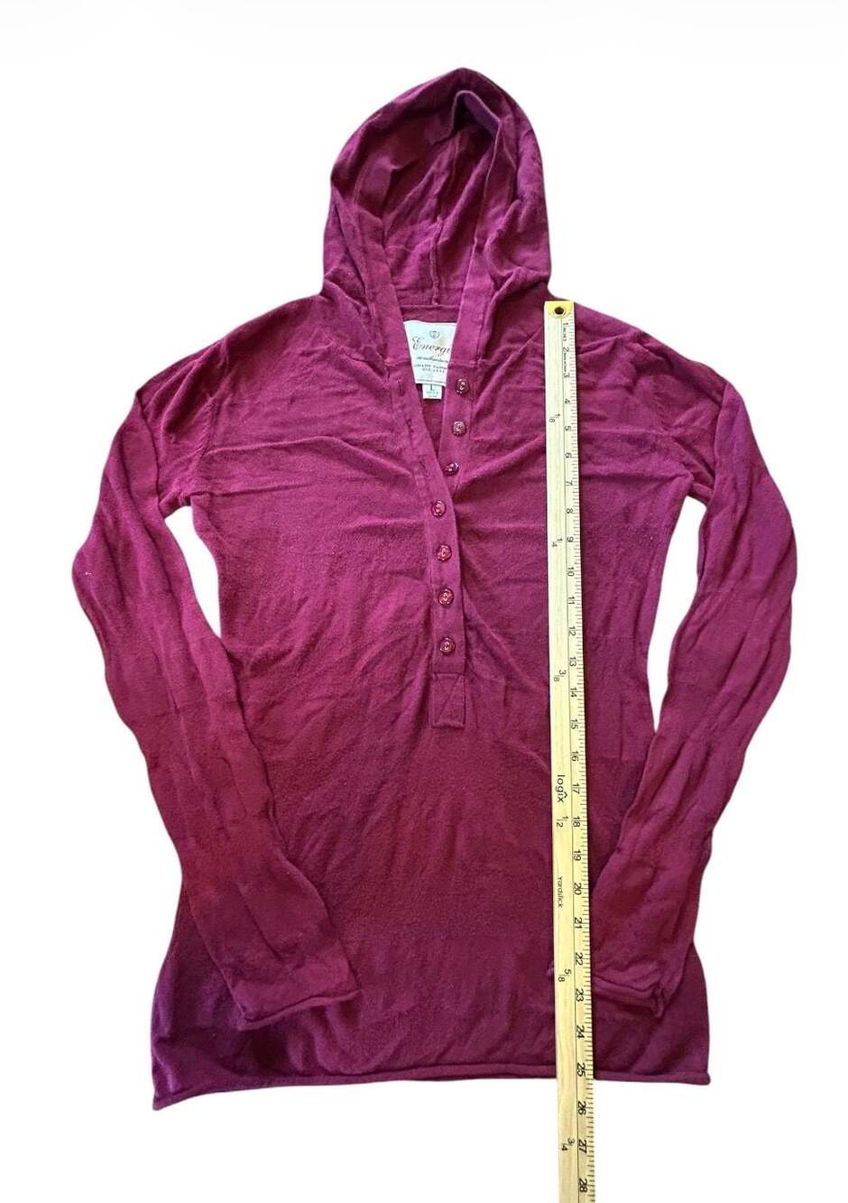 Energie Authentic Long Sleeve Hooded Henley Sweater Magenta Size Large - Picture 4 of 5